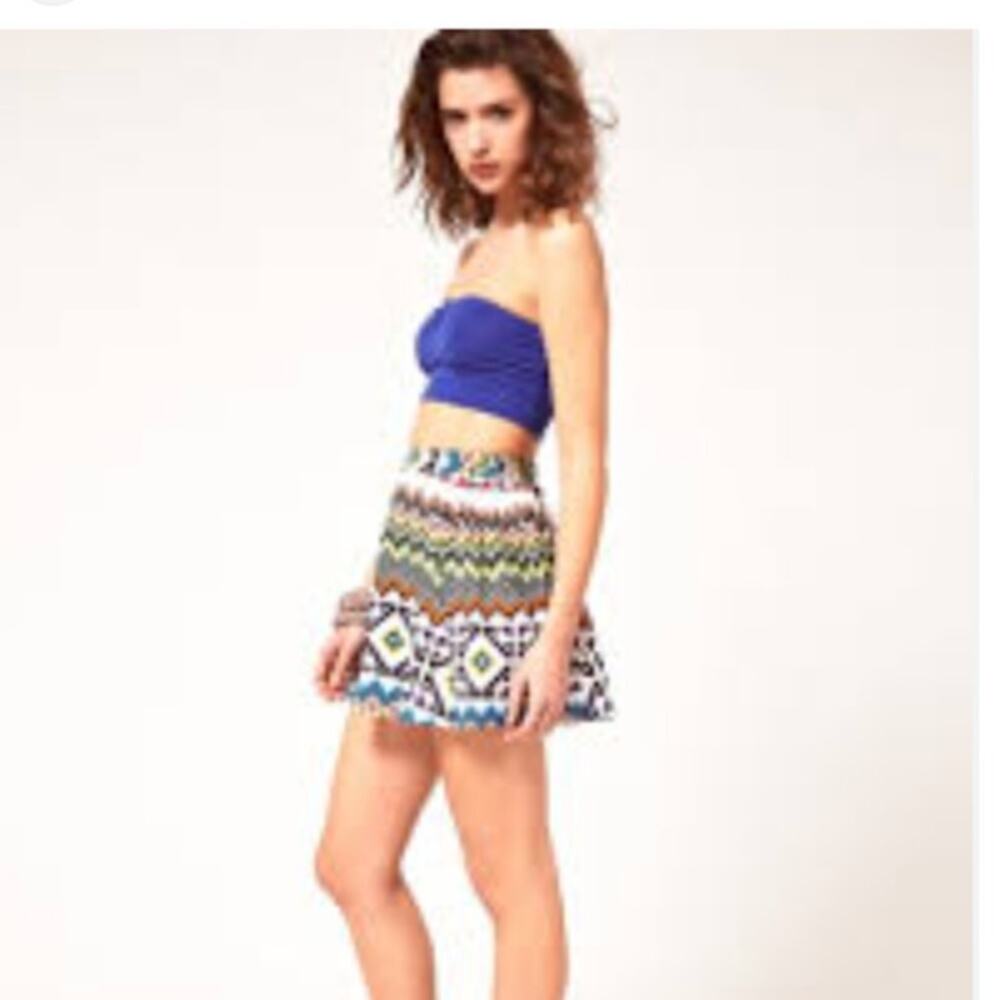 NWOT ASOS Aztec Print High Waisted Mini Skirt size 10 Bright Colors Rainbow